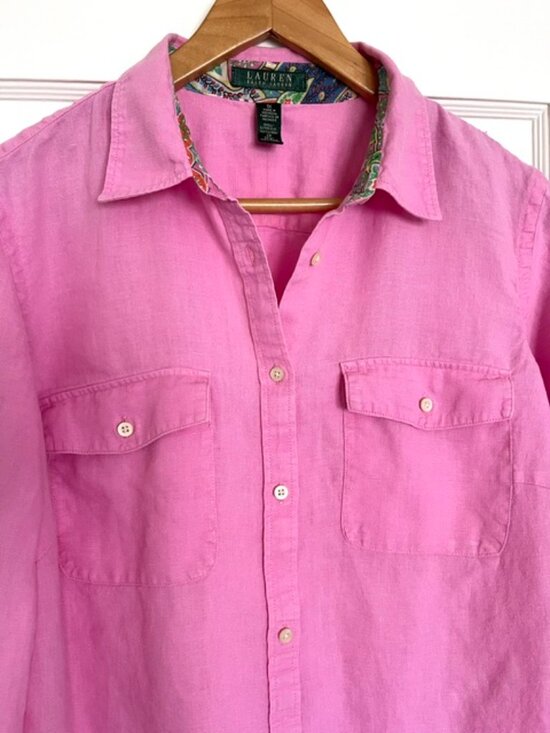 Lauren Ralph Lauren Tops - Vintage Lauren Ralph Lauren Pink Linen Button Up | Size XL